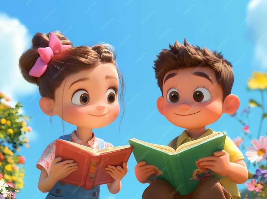 cartoon-boy-girl-are-reading-book_1308172-209311-890x664